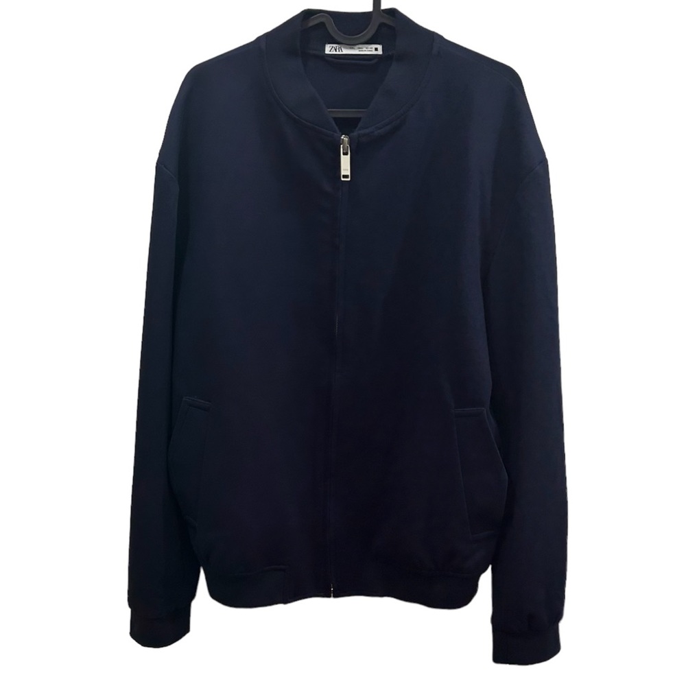 Zara Men’s Casual Heavy Navy Blue Winter/Fall Bomber Jacket Size Large